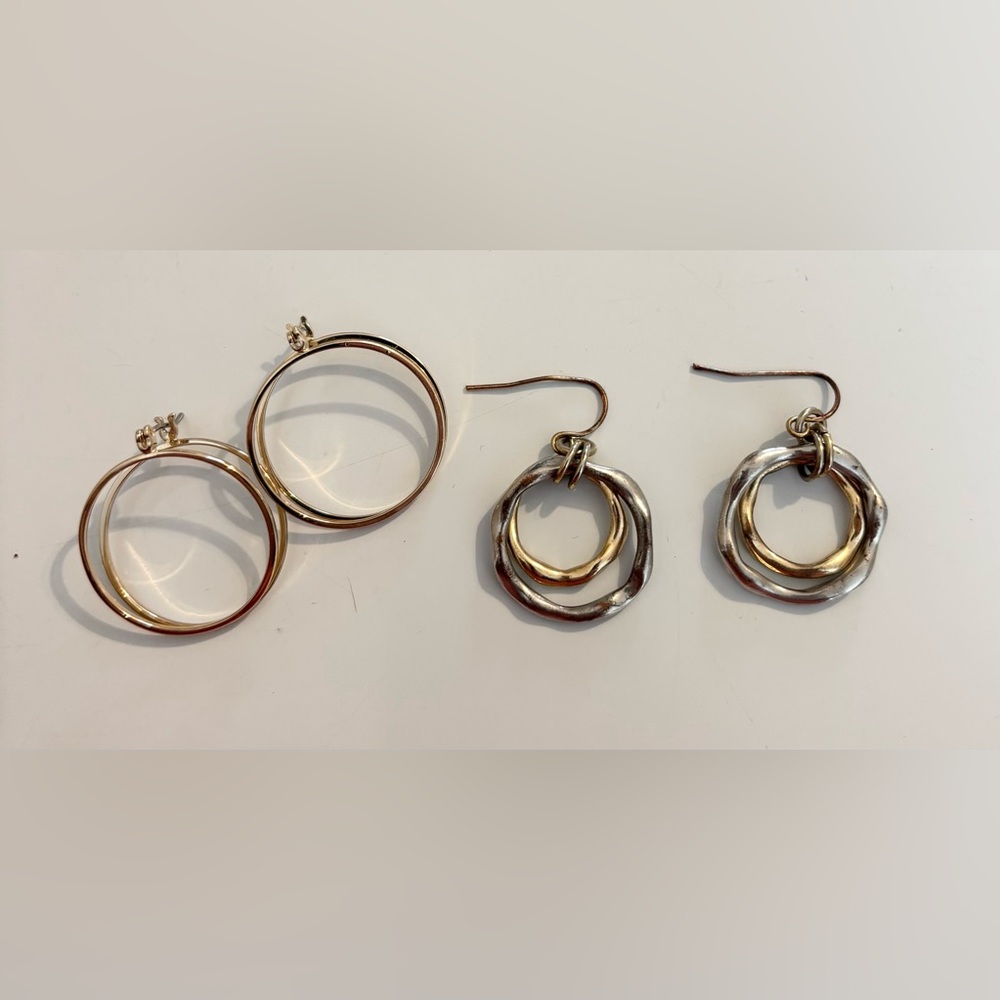 2 for $30 Set of 2 Geometric Earrings | Gold Double Hoops & Mixed Metal Dangles